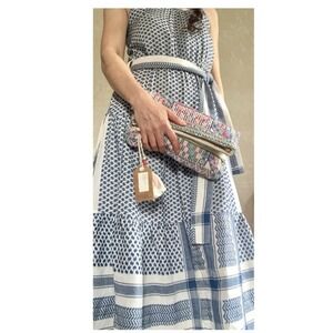 StarMela Cotton Canvas Embroidered Mirrored Fold Over Multicolored‎ Clutch